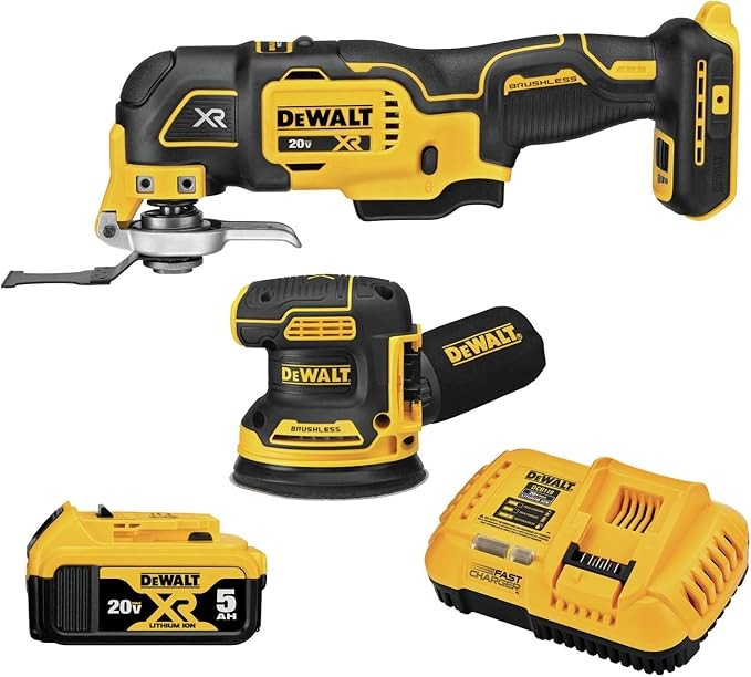 DEWALT 20V MAX Orbital Sander and Oscillating Tool, Cordless Woodworking 2-Tool Set with 5ah Battery and Charger (DCK202P1)