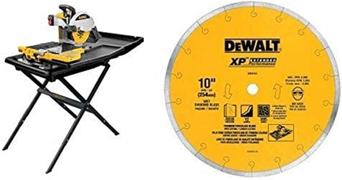 DEWALT Wet Tile Saw with Stand, 10-Inch (D24000S) + Premium XP4 Blade