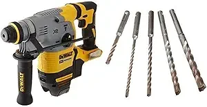 DEWALT DCH293B 20V Max XR Brushless 1-1/8" L-Shape SDS Plus Rotary Hammer Drill (Tool Only) with DEWALT DW5470 5-Piece Rock Carbide SDS Plus Hammer Bit Set