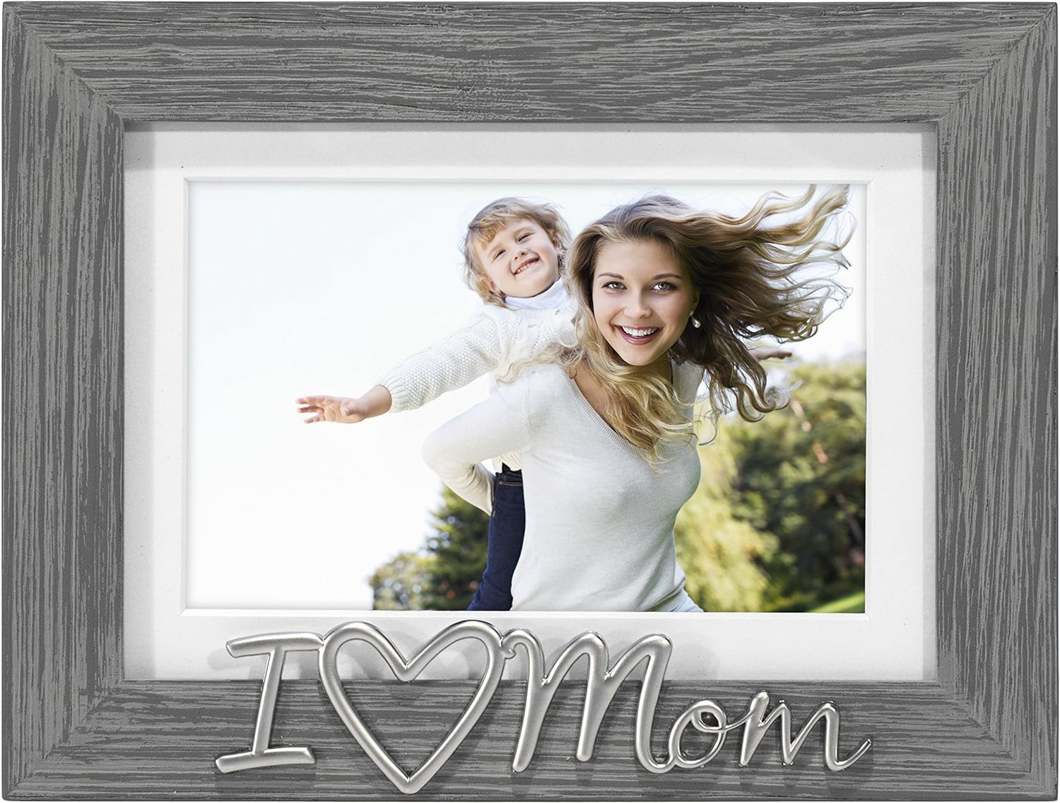 MALDEN 5X7/4x6 I LOVE MOM Distressed Expressions Gray Wood Frame / Silver Accent