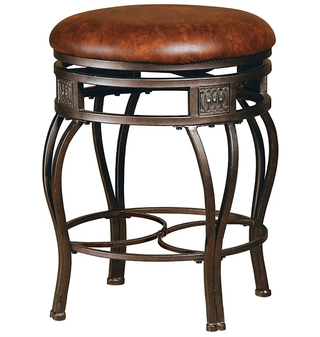Montello Backless Swivel Counter Stool| Old Steel Finish w/ Brown Faux Leather