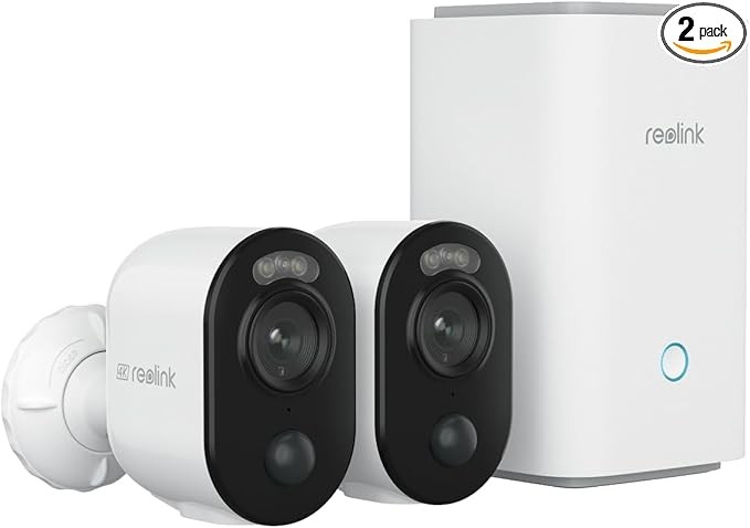 REOLINK 4K Security Cameras Wireless Outdoor System, Encrypted 1 Year Local Storage, 5-Month Battery Life, 2.4/5GHz Wi-Fi, Spotlight, No Monthly Fee, Home Hub with 2X Argus 3 Ultra