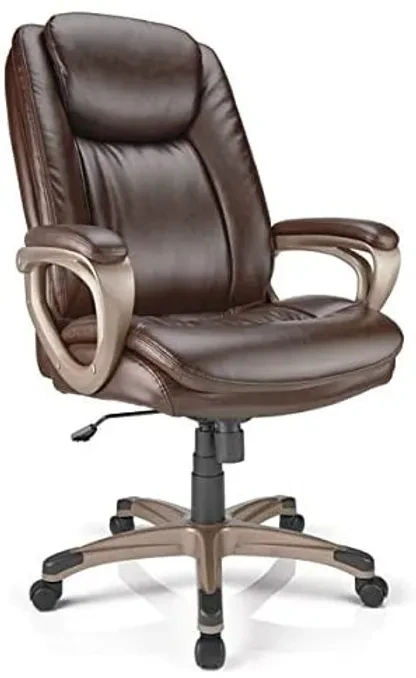Realspace Tresswell Bonded Leather High-Back Chair, Brown