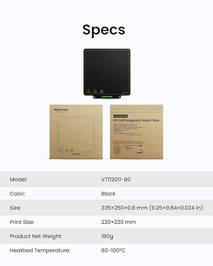 AnkerMake M5C PEI Soft Magnetic Steel Plate 220×220 mm