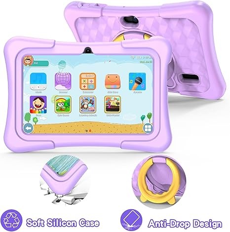 PRITOM Toddler Tablet for Kids, 7 inch Kids Tablets with WiFi, 32GB, Bluetooth, Camera, Parental Control, Pre-Installed APPs, Games, Learning Educational Tablet with Case, Purple