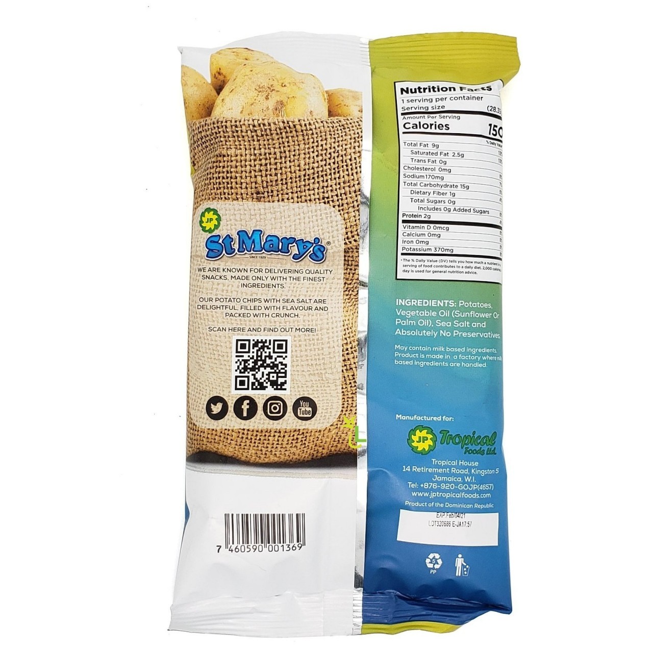ST MARYS POTATO CHIPS SEA SALT 28g