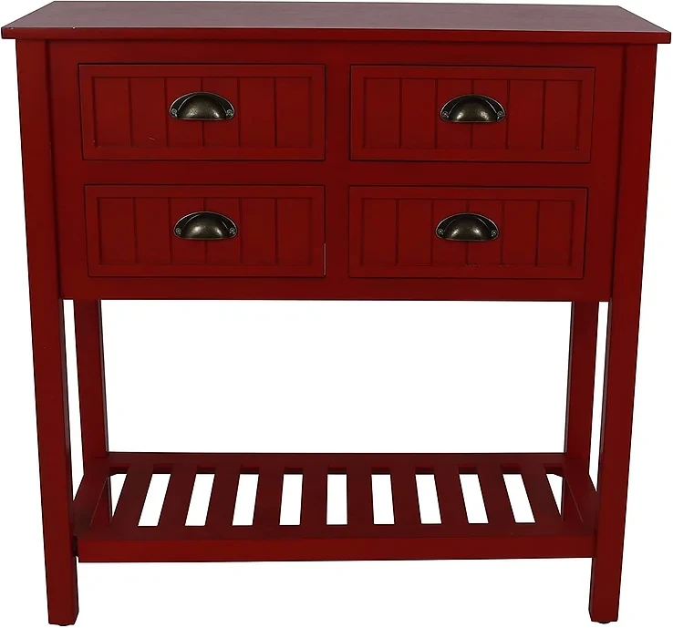 Decor Therapy Bailey Bead board 4-Drawer Console Table, 14x32x32, Antique Red