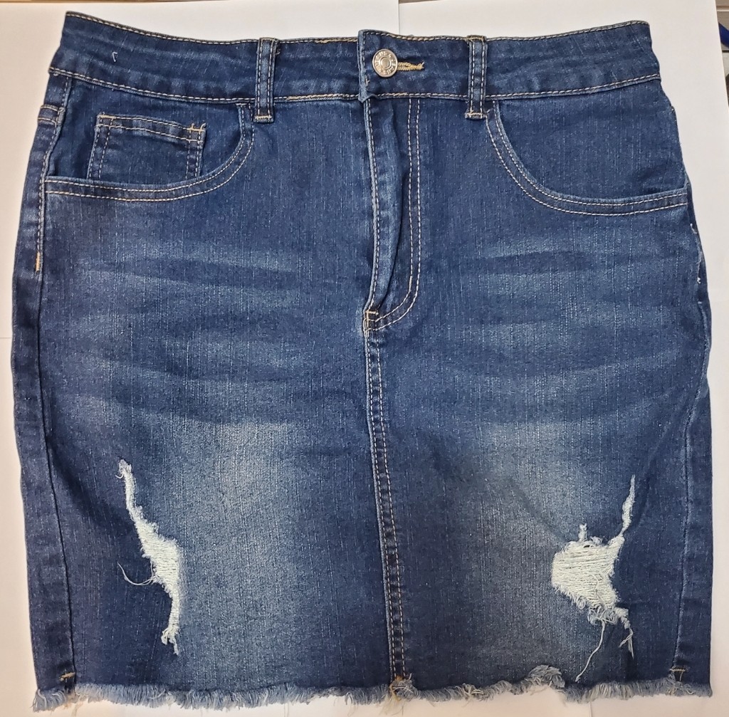 Refuge Skirt Woman  Blue Rinsed Denim Stretch Distressed Slim Mini Skirt