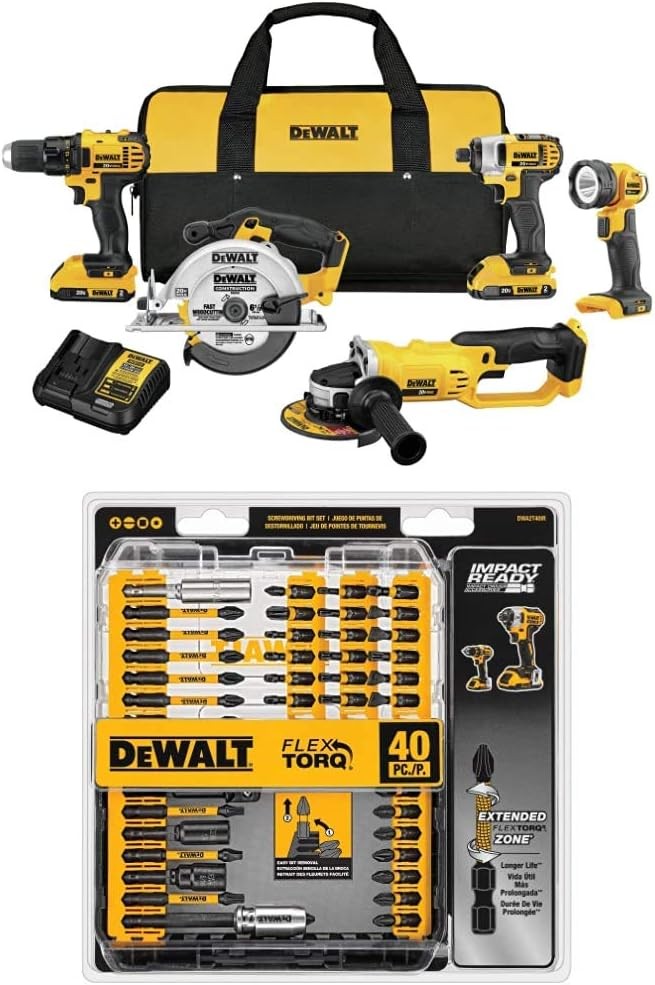 DEWALT DCK521D2 20V MAX* Compact 5-Tool Combo Kit with DWA2T40IR IMPACT READY FlexTorq Screw Driving Set, 40-Piece