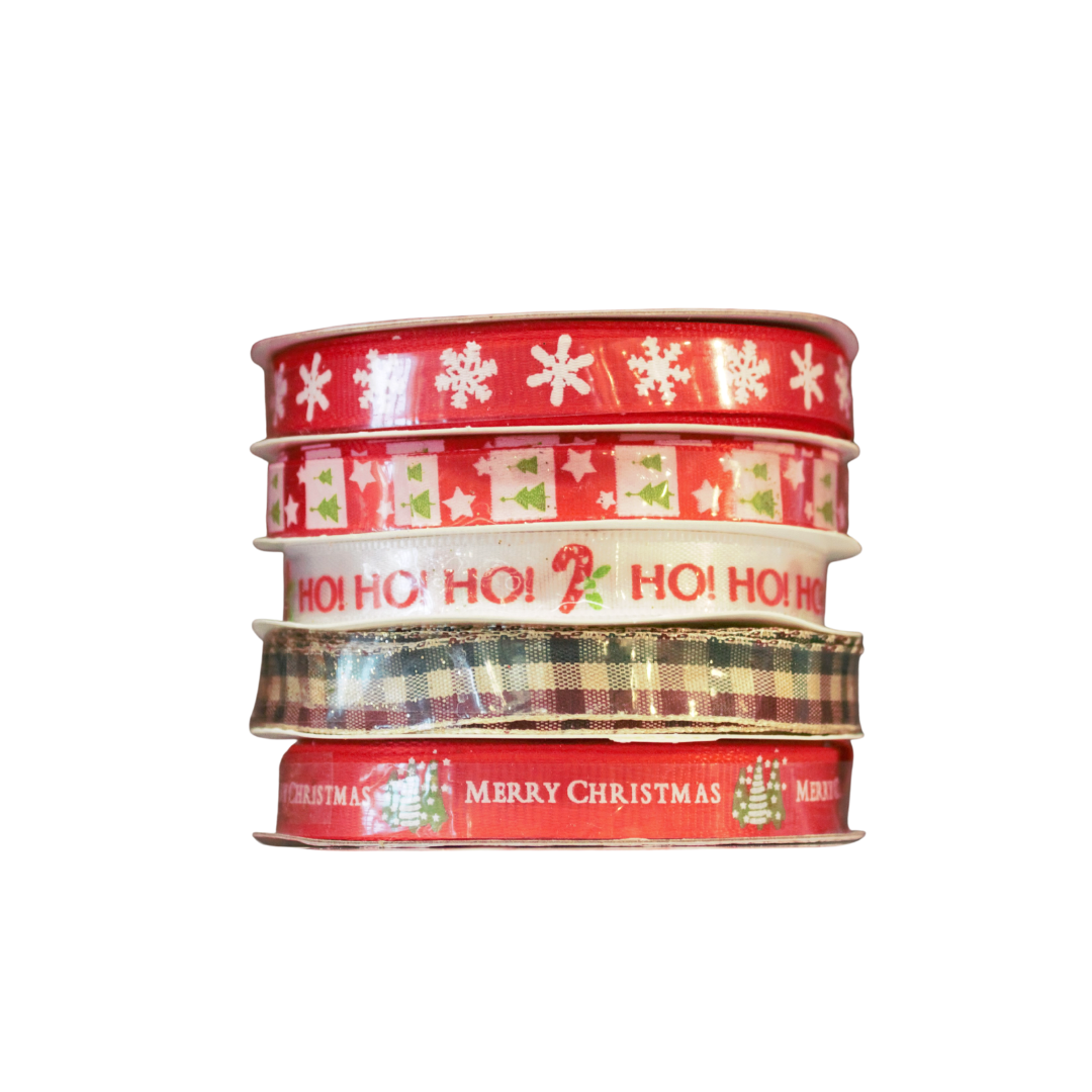 X-Mas Assorted Ribbons, 1 cm, 10 yards (5 pieces)