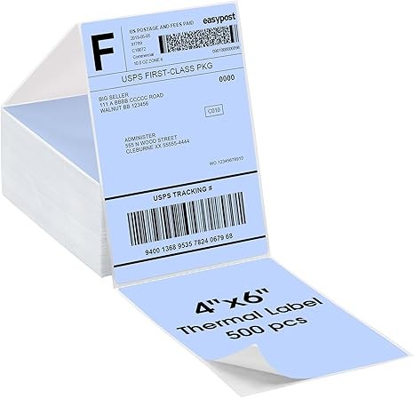 MaxGear 4" x 6" Direct Thermal Pink Blue, 500 Labels, Fanfold Shipping Package Labels, Perforated White Mailing Labels, Commercial Grade, Permanent Adhesive, Compatible with Most Thermal Printers