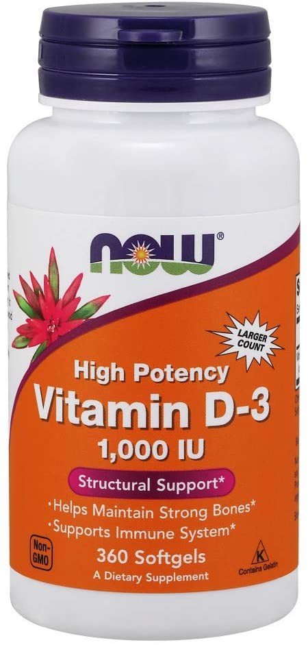 NOW Supplements, Vitamin D-3 1,000 IU, High Potency, Structural Support*, 360 Softgels