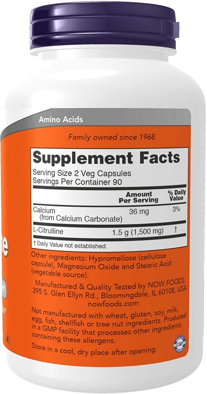 NOW Supplements, L-Citrulline 750 mg, 180 Veg Capsules