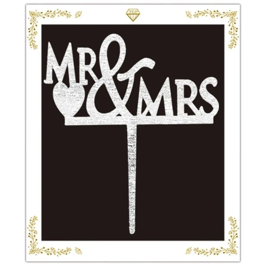 "Mr & Mrs" Cake Topper, Silver, 6.3"