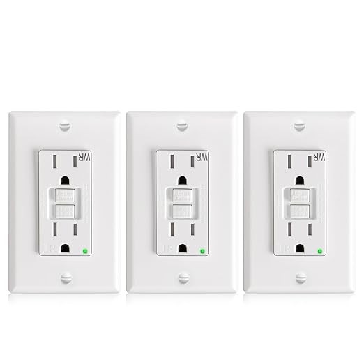 Amico 3 Pack GFCI Outlet 15 Amp with Thinner Design, Weather Resistant (WR), Self-Test GFI Receptacles with LED Indicator, Wall Plates and Screws Included, Indoor or Outdoor, ETL Listed, White