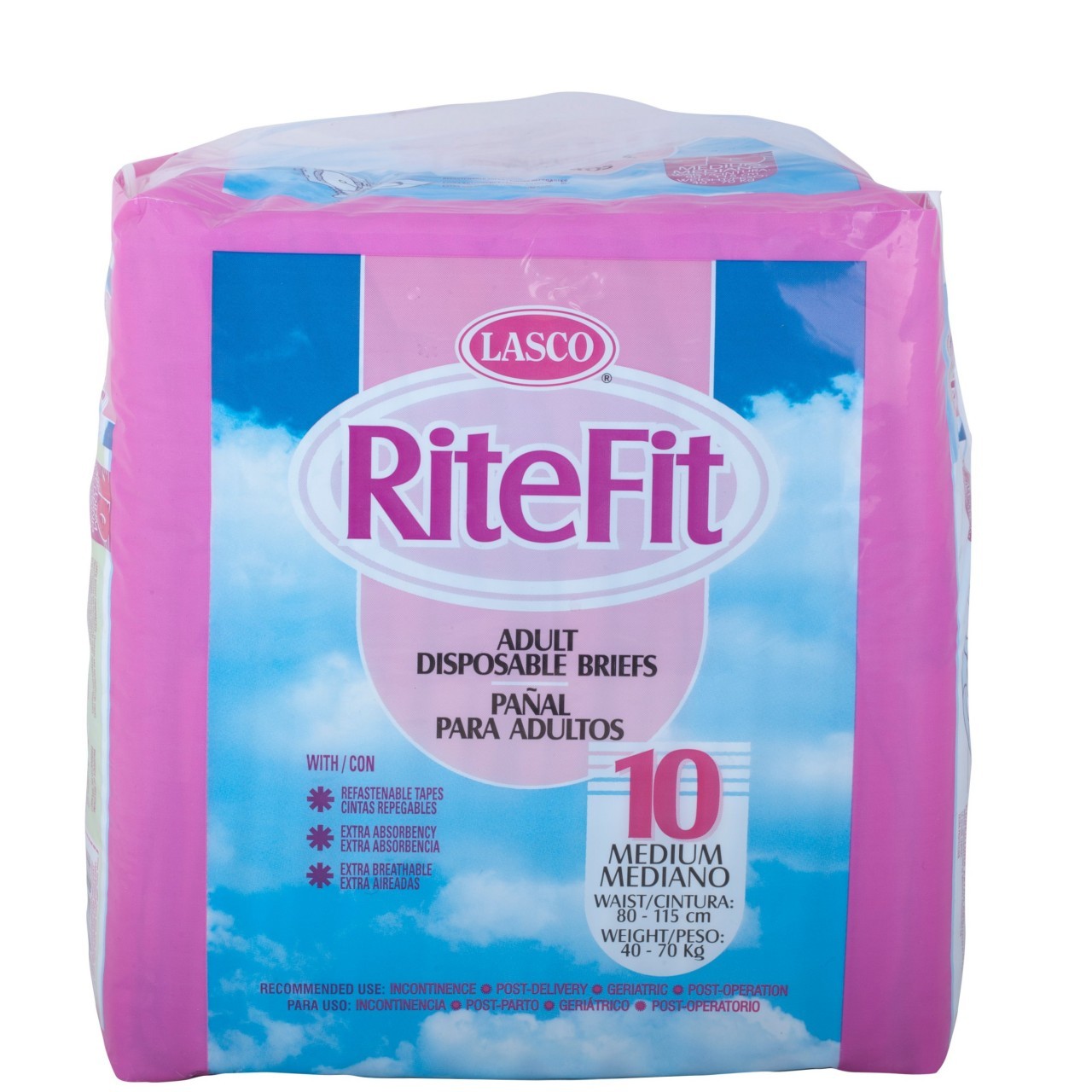 LASCO RITEFIT ADULT DIAPERS MED 10s