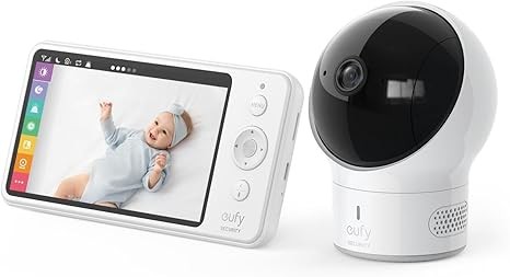 eufy Security Baby Monitor Spaceview E110 with Security Camera and 2-Way Audio, 720p HD Resolution, Night Vision, 5" Display, 110° Wide-Angle Lens Included, Lullaby Player, Sound Alert, Upgraded