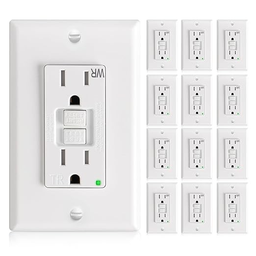 Amico 12 Pack GFCI Outlet 15 Amp with Thinner Design, Weather Resistant (WR), Self-Test GFI Receptacles with LED Indicator, Wall Plates and Screws Included, Indoor or Outdoor, ETL Listed, White