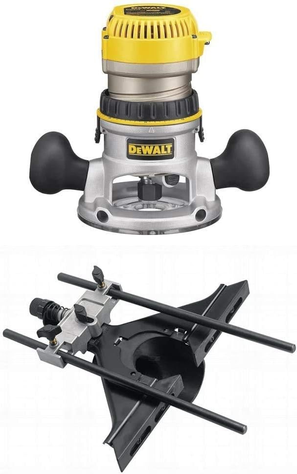 DEWALT DW618K 2-1/4 HP Electronic Variable Speed Fixed Base Router with So Start Kit with DW6913 Router Edge Guide with Fine Adjustment and Vacuum Adaptor