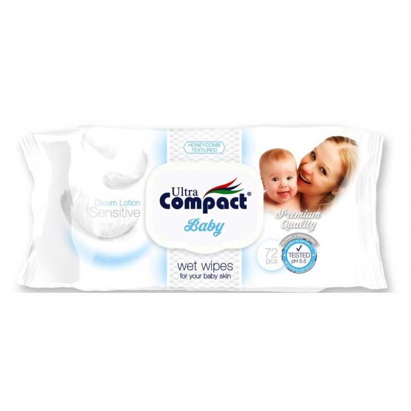 Ultra Compact Baby Wet Wipes Cream Lotion Sensitive, 72 Ct