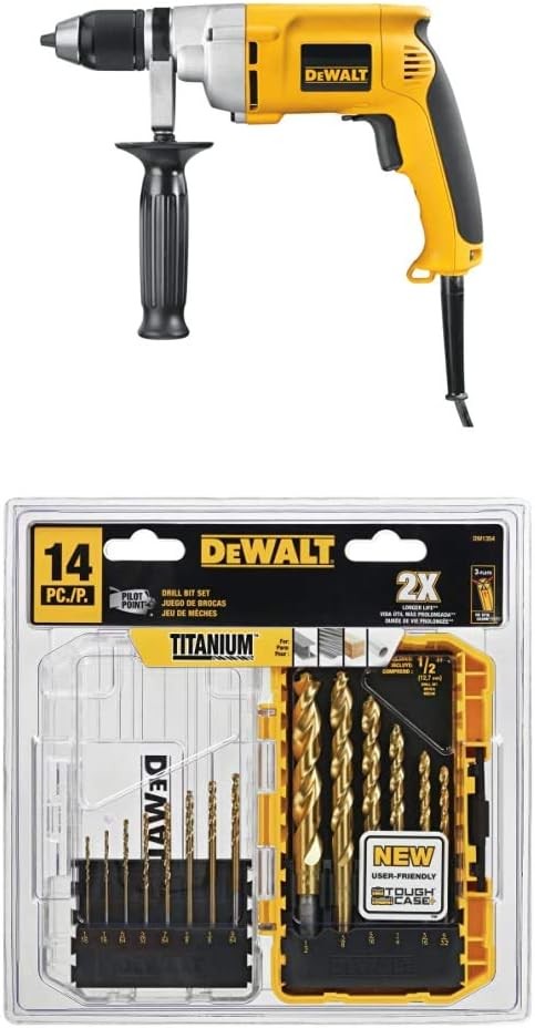 DEWALT DW246 7.8 Amp 1/2-Inch Drill with Keyless Chuck with DEWALT DW1354 14-Piece Titanium Drill Bit Set