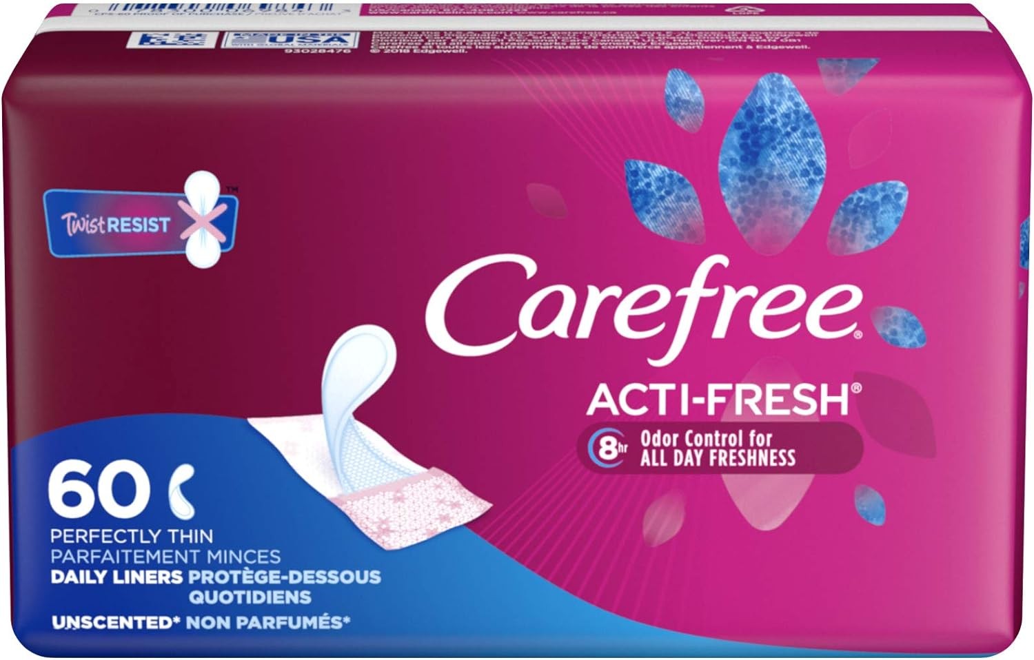 CAREFREE ACTI-FRESH THIN UNSCENTED PANTYLINERS 60’S