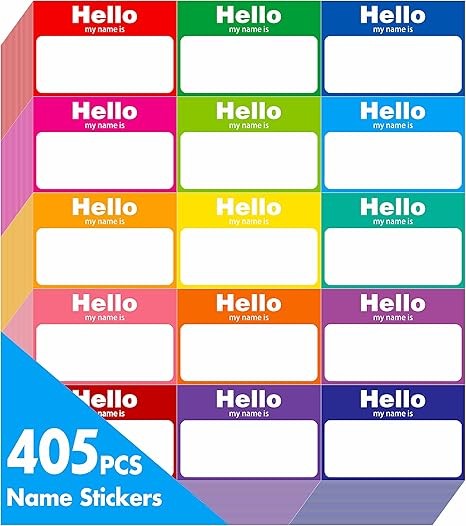 405 PCS Colorful Name Tag Stickers, 15 Colors for Themed Party School Office Home (3"x2")