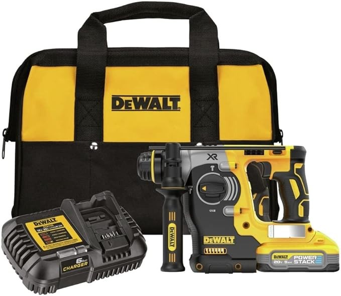 Dewalt DCH273H1DCB205-2-BNDL 20V MAX XR Brushless SDS-Plus 1 in. Cordless Rotary Hammer Kit with POWERSTACK 5 Ah Battery and (2-Pack) 5 Ah Lithium-Ion Batteries Bundle