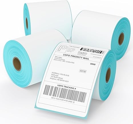 MFLABEL Direct Thermal Shipping Labels 4x6 Thermal Labels Commercial Grade 4x6 Labels for Thermal Printer 4 Rolls (450 Labels/Rolls)