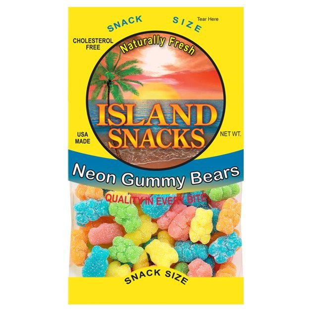 ISLAND SNACKS GUMMY BEARS NEON 3.5oz