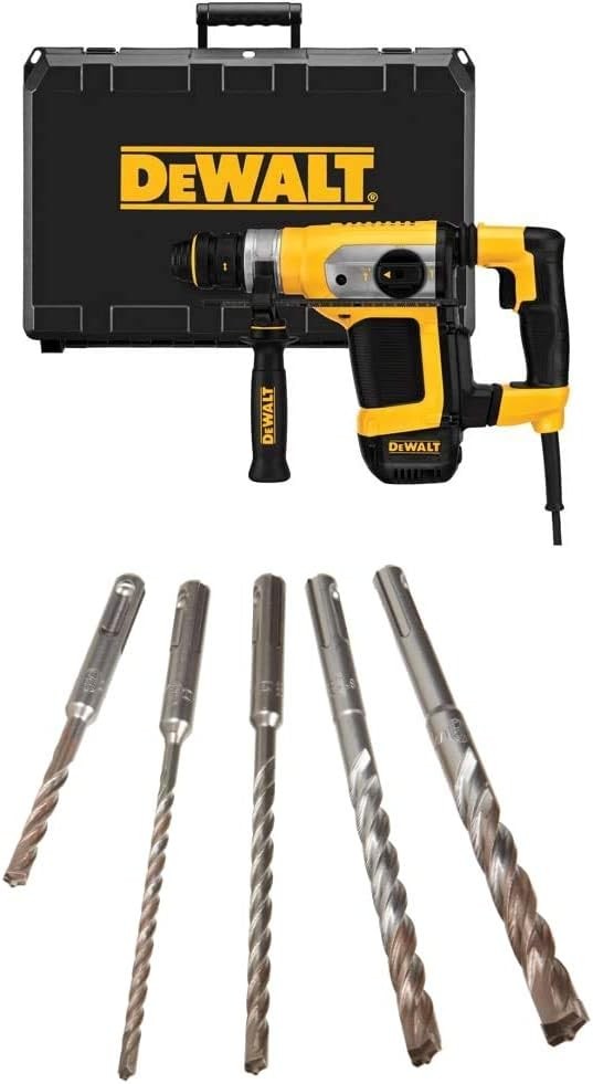 DEWALT D25416K 1-1/8-Inch SDS Rotary Hammer with DEWALT DW5470 5-Piece Rock Carbide SDS Plus Hammer Bit Set