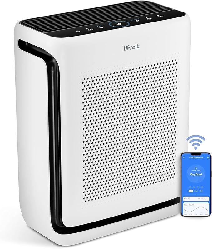 LEVOIT Air Purifiers for Home Large Room Up to 1800 Ft² in 1 Hr with Washable Filters, Air Quality Monitor, Smart WiFi, HEPA Sleep Mode for Allergies, Pet Hair, Pollen in Bedroom, Vital 200S-P, White