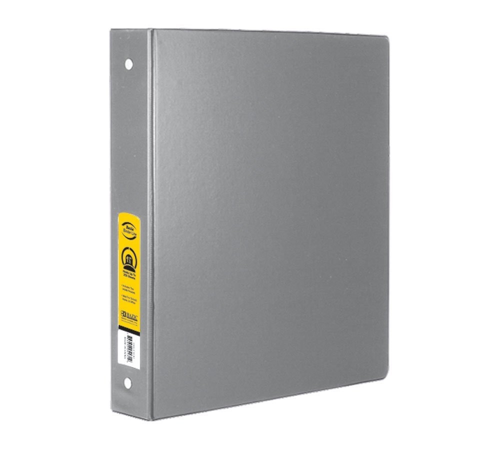 BAZIC 1-Inch Grey 3-Ring Binder with 2-Pockets, Case of 12 (4111-12)
