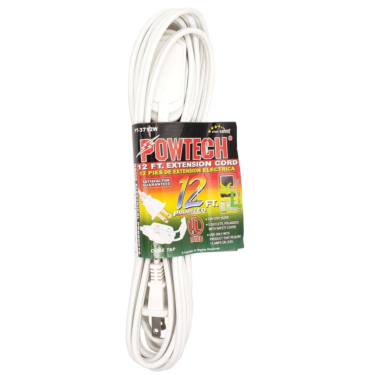 POWTECH EXTENSION CORD WHITE 12ft