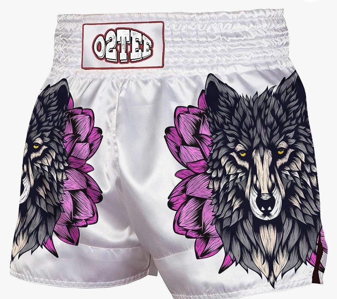 O2TEE Unisex Mask Samurai MMA Muay Thai Shorts for Men Women Gym Boxing Kickboxing