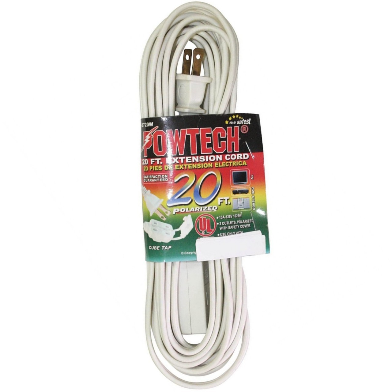 POWTECH EXTENSION CORD WHITE 20ft