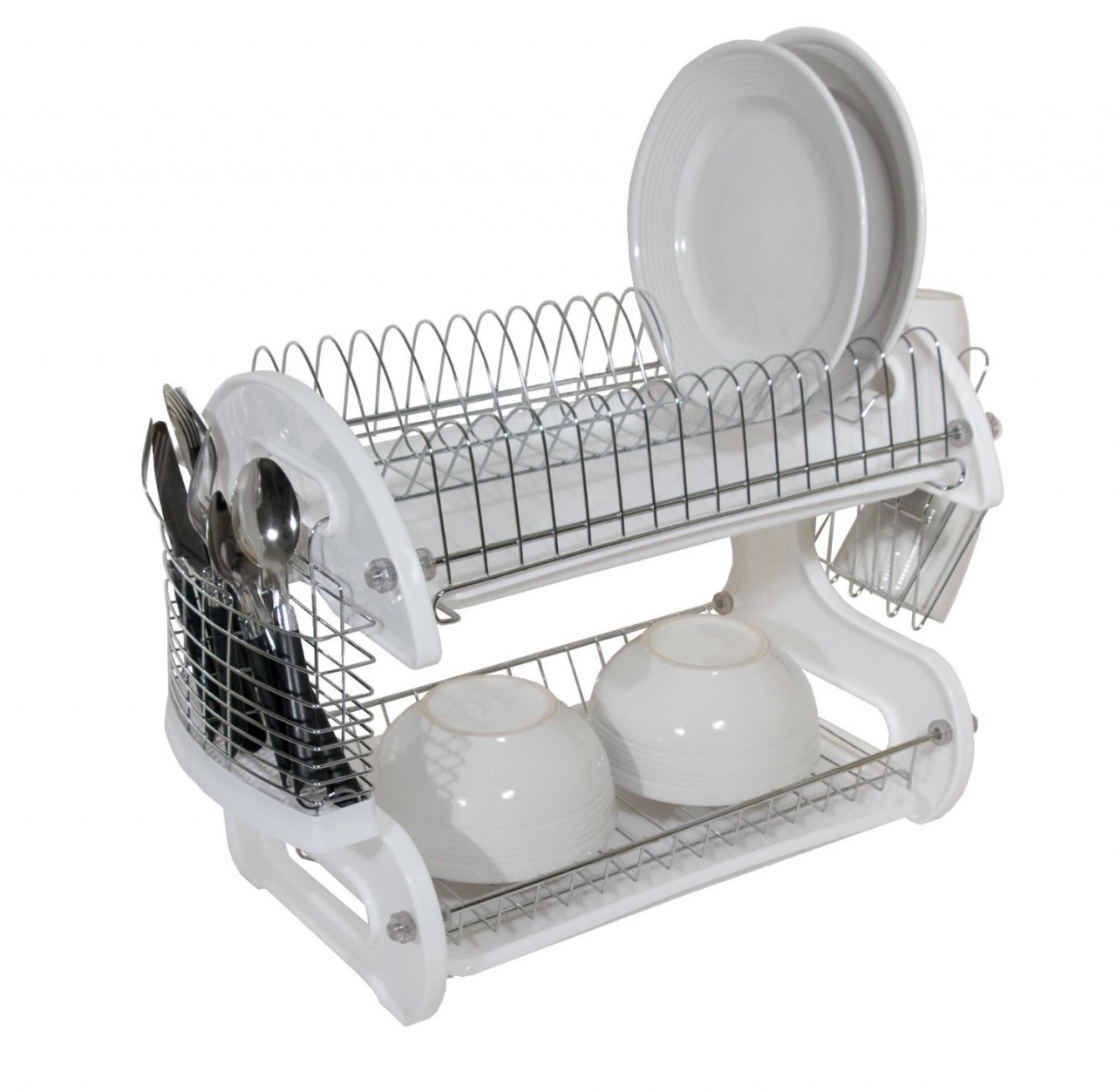 Home Basics Dish Drainer, 2-Tier Plastic White