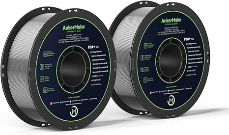 AnkerMake PLA+ Silk 3D Printing Filament, AnkerMake Official Filament, 2-Pack, 4.4 lb / 2 kg, Luxurious Silk Texture, Smooth, Designed for High-Speed Printing - Silk Gray