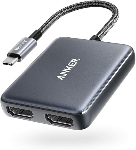 Anker USB C to Dual HDMI Adapter, Compact and Portable USB C Adapter, Supports 4K@60Hz and Dual 4K@30Hz, for MacBook/LenovoYoga/Thinkpad, XPS, and More [macOS only support SST mode]