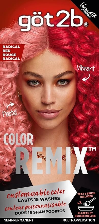 Got2b Color Remix, Customizable Semi-Permanent Hair Color, 092 Radical Red