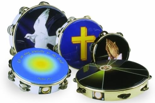 Remo Tambourine, 10" Diameter, 8 Pairs Jingles x 1 Row, 'Religious Graphic'