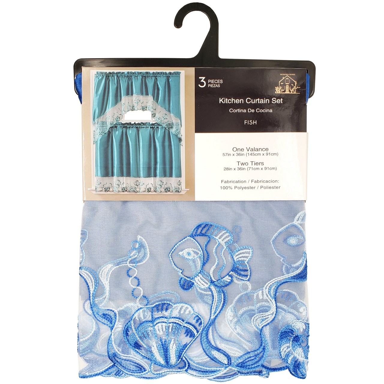 MODERN HOME KITCHEN CURTAIN FISH 3pc