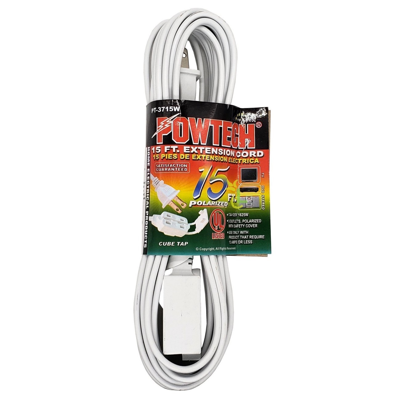 POWTECH EXTENSION CORD WHITE 15ft