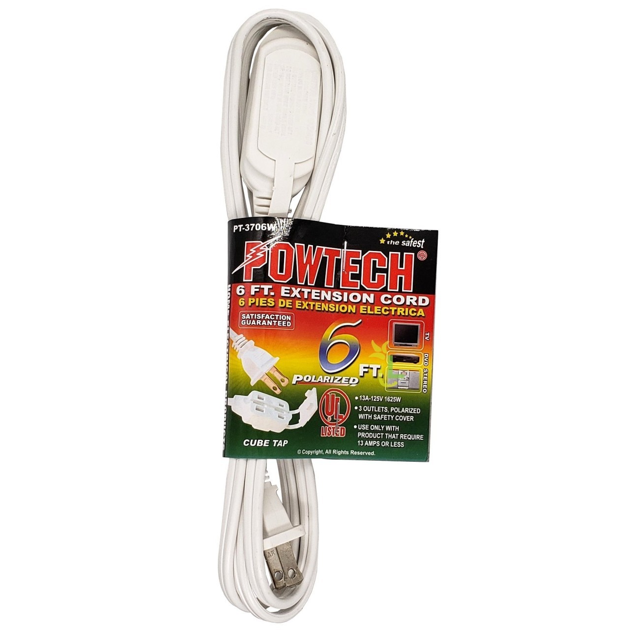 POWTECH EXTENSION CORD WHITE 6ft