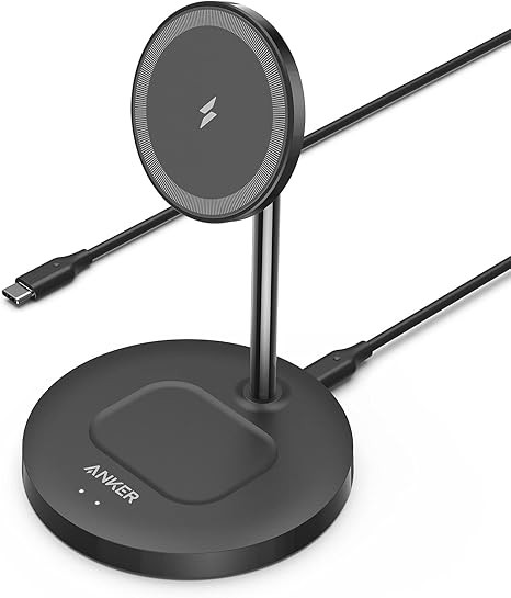 Anker iPhone 16 Wireless Charging Stand, PowerWave 2-in-1 Magnetic Stand Lite with USB-C Cable, For iPhone 16/15/14/13 Series, AirPods (No AC Adapter)