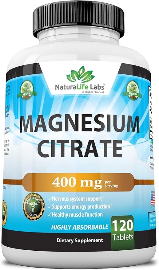 Magnesium Citrate 400 mg - High Potency Elemental Magnesium Essential Mineral for Heart, Muscle, & Digestion Support – Non-GMO - 120 Tablets