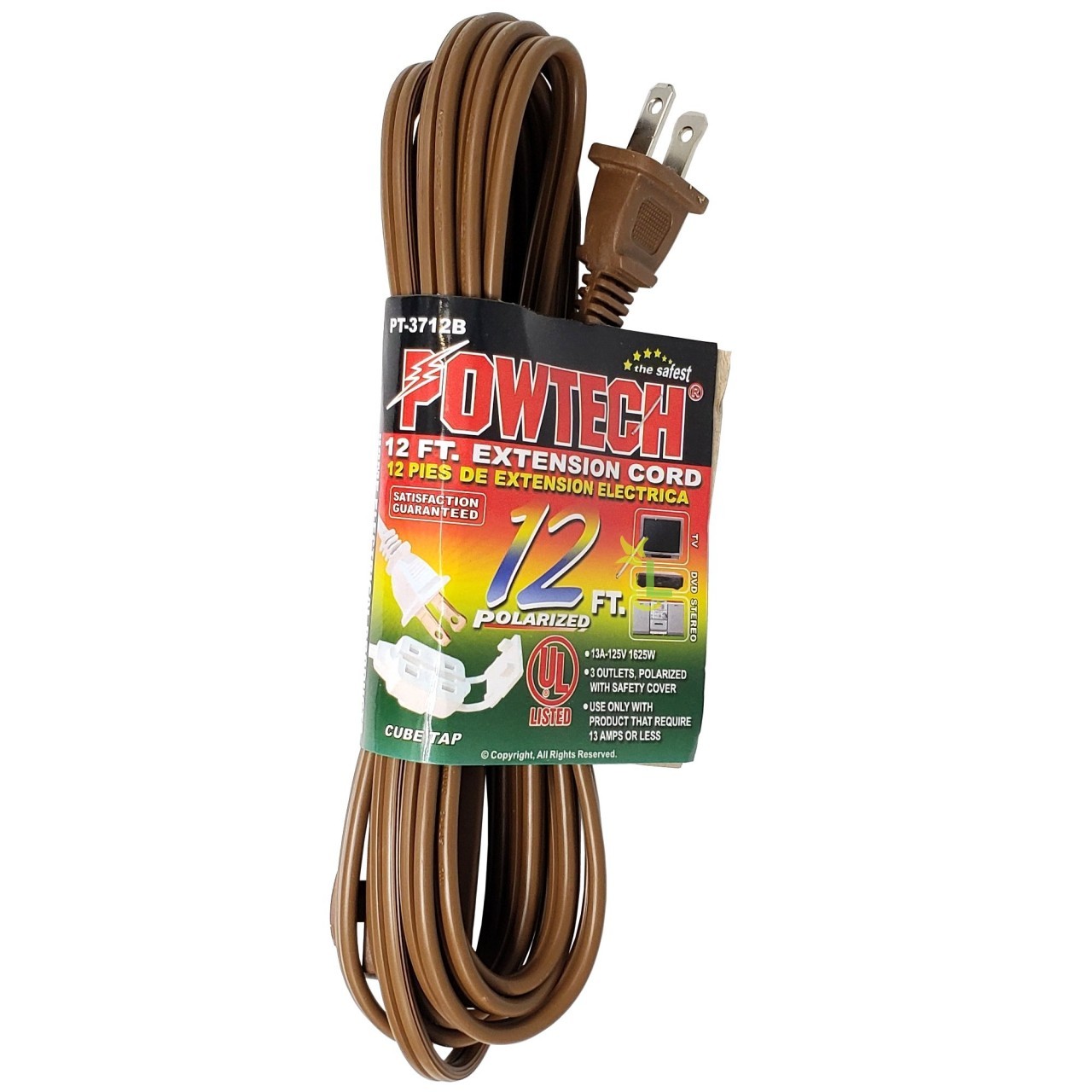 POWTECH EXTENSION CORD BROWN 12ft