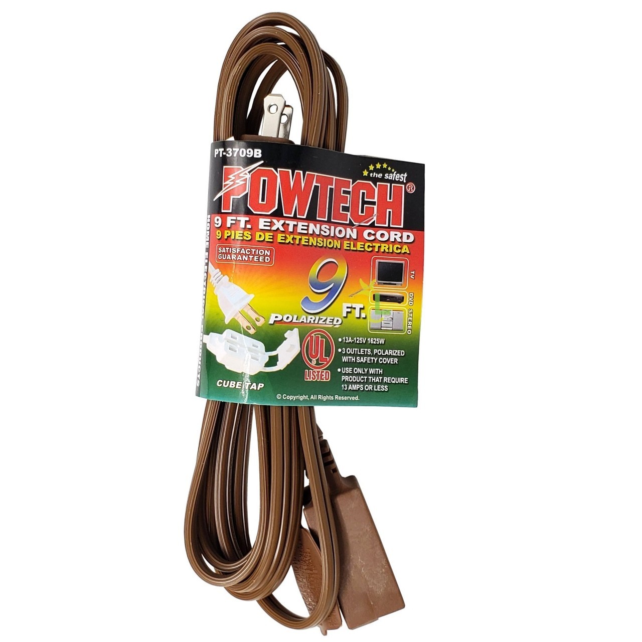 POWTECH EXTENSION CORD BROWN 9ft