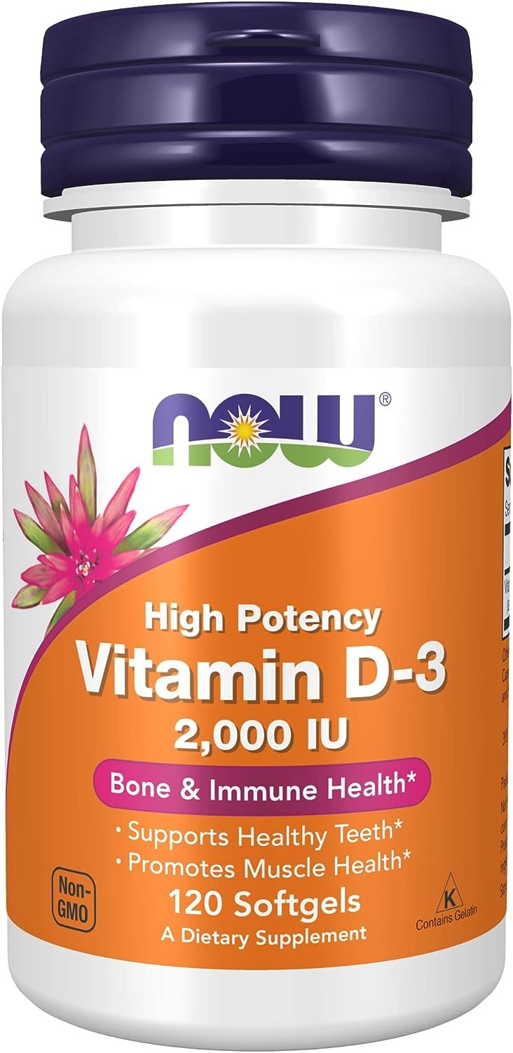 NOW Supplements, Vitamin D3 2000 IU High Potency Structural Support Softgels, 120 Count