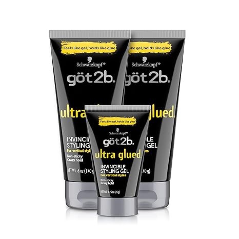 Got2B Ultra Glued Invincible Styling Gel 2 - 6 oz tubes + 1 Travel 1.25 oz tube